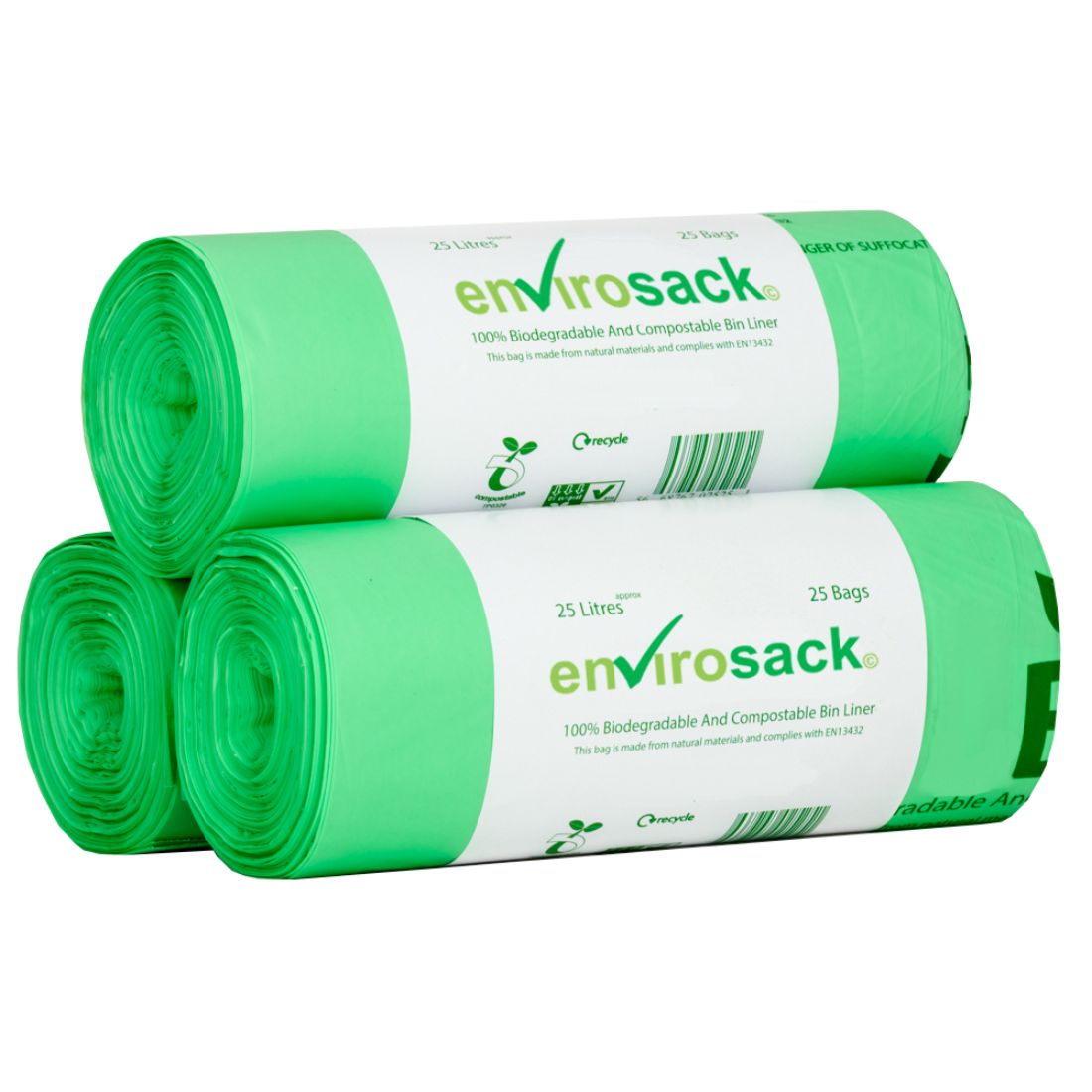 COMCBL25L.jpg envirosackĀ® Compostable Caddy Bin Liners (25L) 12x22x23" (20 rolls x 26) 1x520 - Image 1