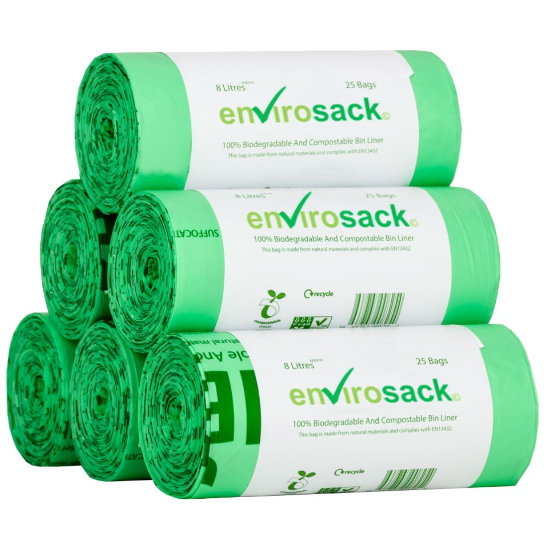 COMCBL6L.jpg envirosackĀ® Compostable Caddy Bin Liners (7L) 8x15x15" (40 rolls x 52) 1x2080 - Image 1