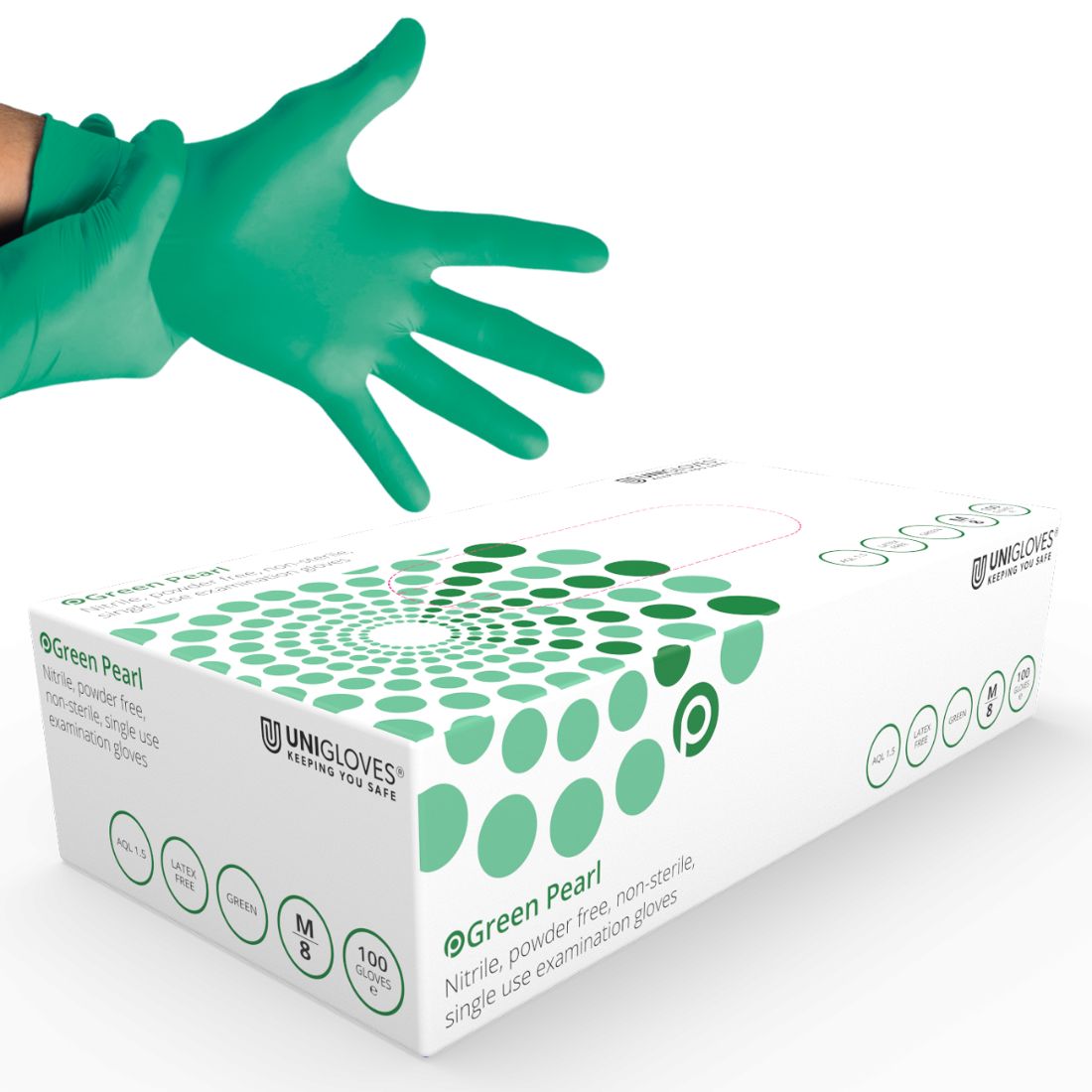 NG1PF_Box.jpg Green Powder Free Disposable NITRILE Gloves (Case 10x100) - Image 1