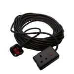 15 Metre x 1.5mm 3 Core Trailing Cable Assembly / Extension Lead Black
