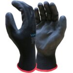 PU Palm Coated Grippy Gloves Black (12 Pairs)