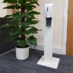 SaniStand White Floor Standing Hand Sanitiser Stand / Station Complete with Auto Dispenser