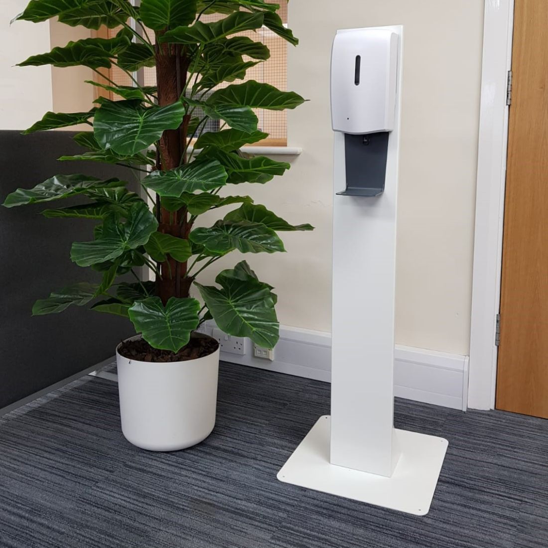 SaniStand-White.jpg SaniStand White Floor Standing Hand Sanitiser Stand / Station Complete with Auto Dispenser - Image 1