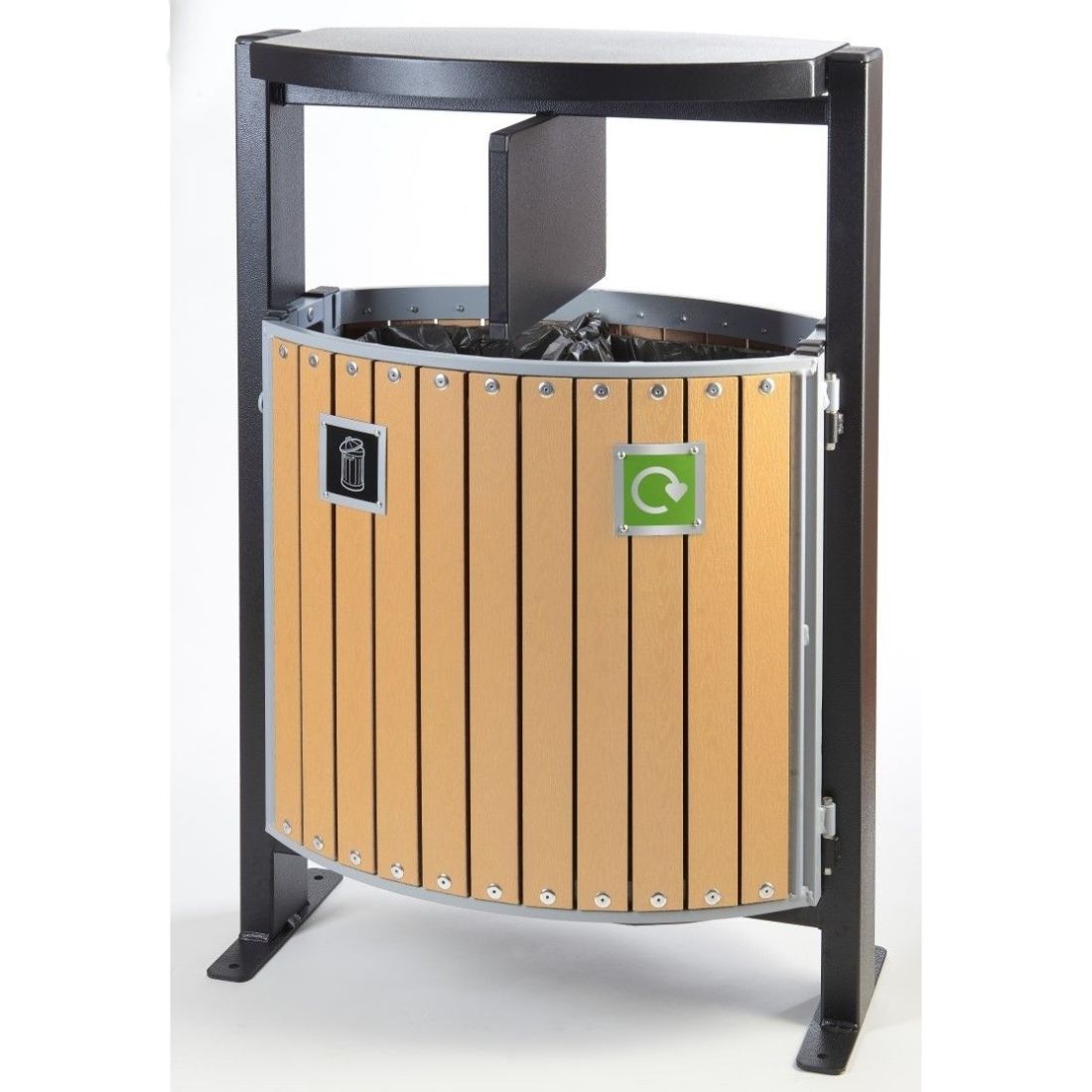 ajax_beech_colour.jpg enviropalĀ® 2 x 39 Litre TwinBin Beech Wood Effect Hooded Steel Litter Bin - Image 1