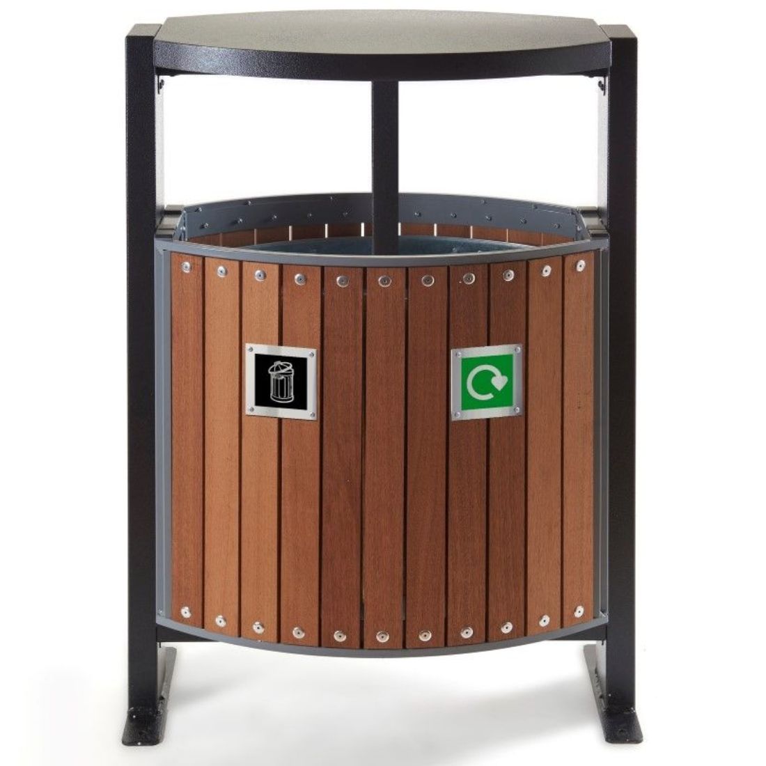 ajax_walnut_colour.jpg enviropalĀ® 2 x 39 Litre TwinBin Walnut Wood Effect Hooded Steel Litter Bin - Image 1