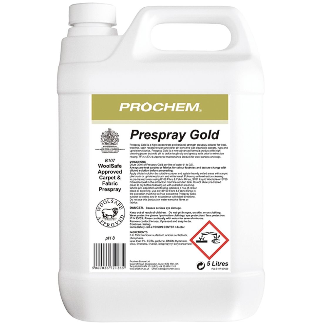 b107-05_prespray_gold.jpg ProchemĀ® PRESPRAY GOLD High Concentrate Wool Safe Carpet Prespray 5L - Image 1