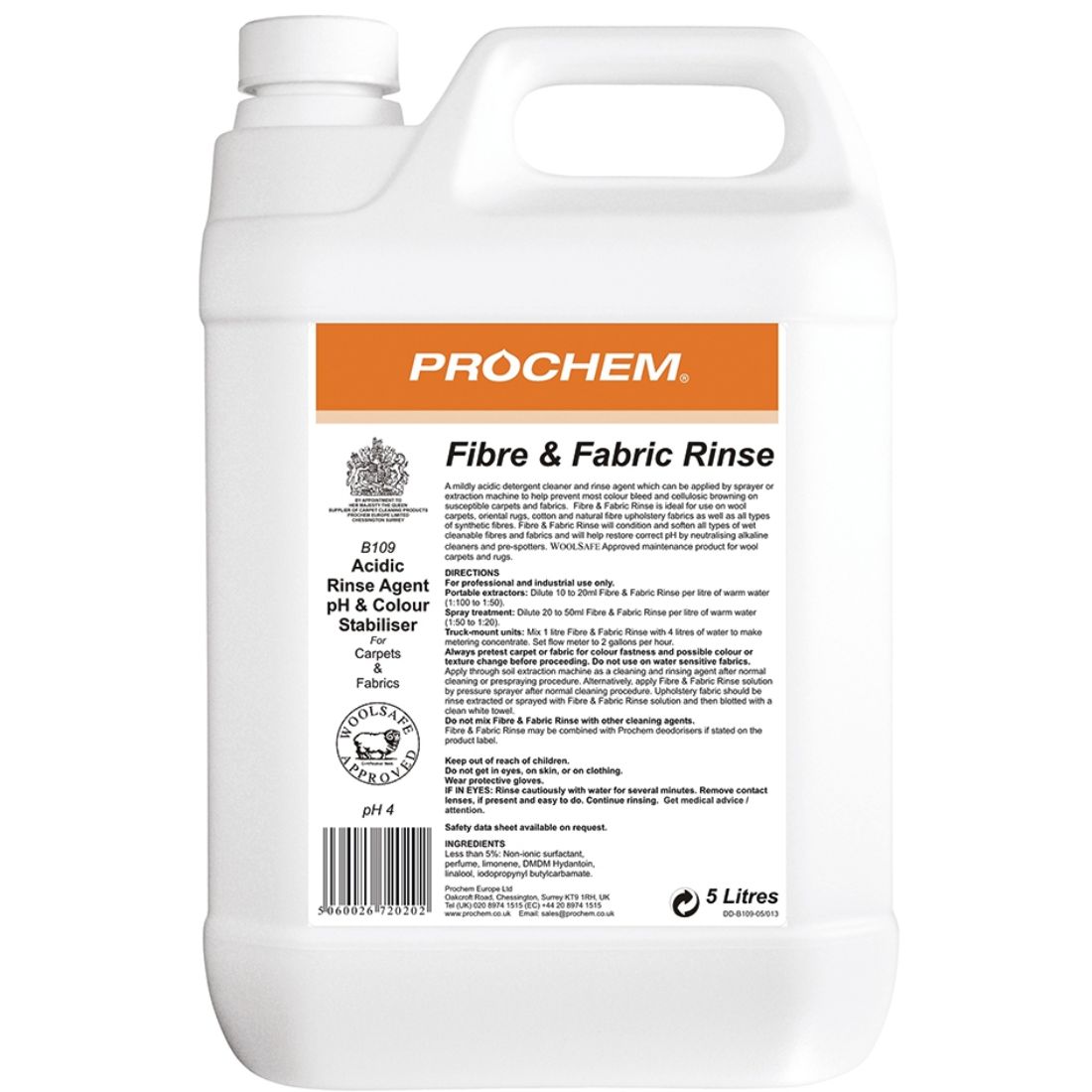 b109-05_fibre_fabric_rinse.jpg ProchemĀ® FIBRE & FABRIC RINSE Acidic Carpet Rinse Agent 5L - Image 1