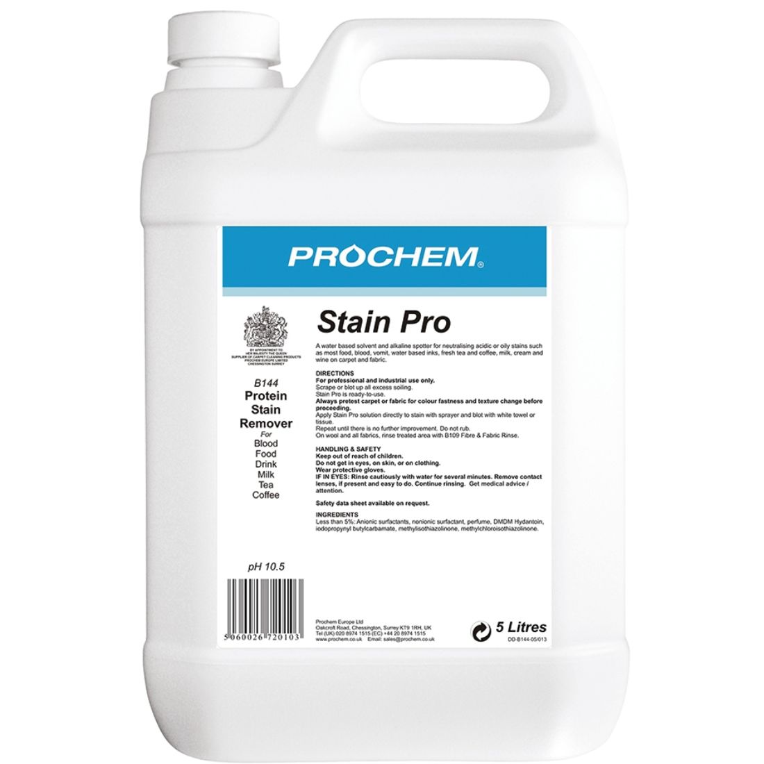b144-05_stain_pro.jpg ProchemĀ® STAIN PRO Professional General Purpose Stain Remover 5L - Image 1