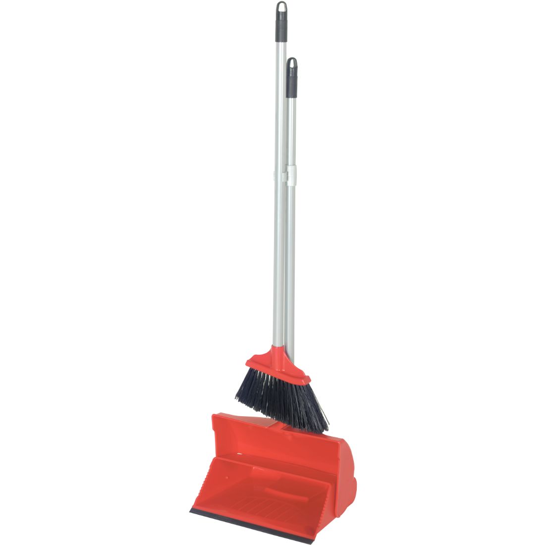 dp10rd_1.jpg Long Handled Plastic Lobby Dust Pan & Brush Set Red - Image 1