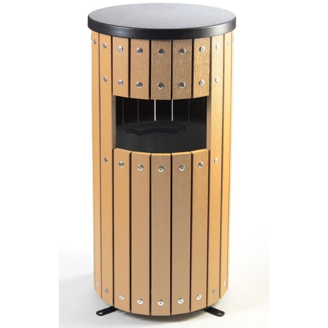 helenus_beech_colour.jpg enviropalĀ® 33 Litre Round Beech Wood Effect Hooded Steel Litter Bin - Image 1