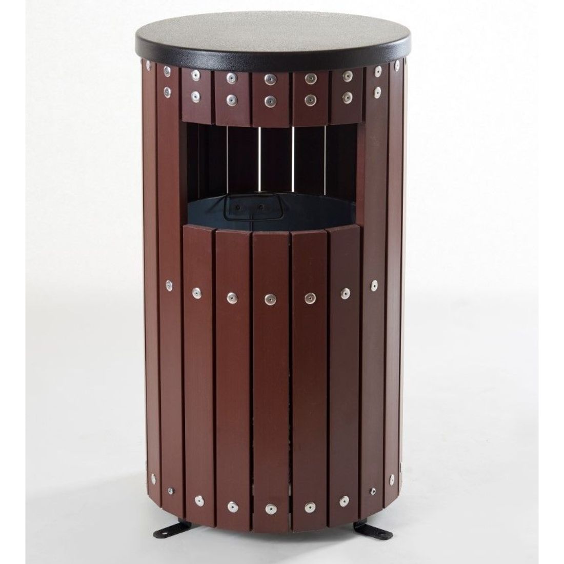 helenus_walnut.jpg enviropalĀ® 33 Litre Round Walnut Wood Effect Hooded Steel Litter Bin - Image 1