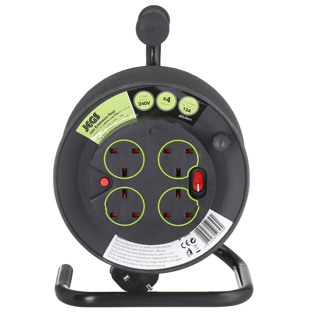 jegja071-3.jpg 13 Amp 240v 15 Metre 4-Socket Extension Lead / Cable Reel - Image 1