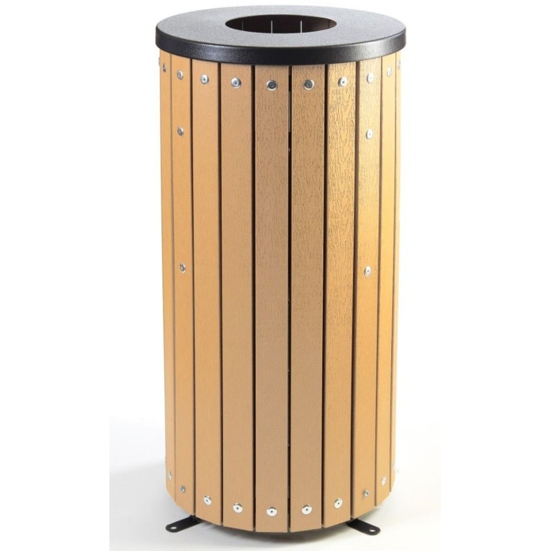 nestor_beech_colour.jpg enviropalĀ® 40 Litre Round Open Top Beech Wood Effect Steel Litter Bin - Image 1