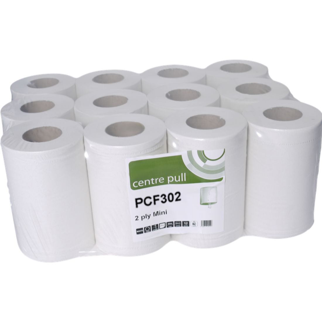 pcf302.jpg Perola® WypaRol™ 2-Ply 65m x 195mm White Mini Centrefeed Rolls (1x12) - Image 1