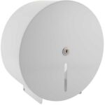 Perola® 12" White Metal Round Maxi Jumbo Toilet Roll Dispenser