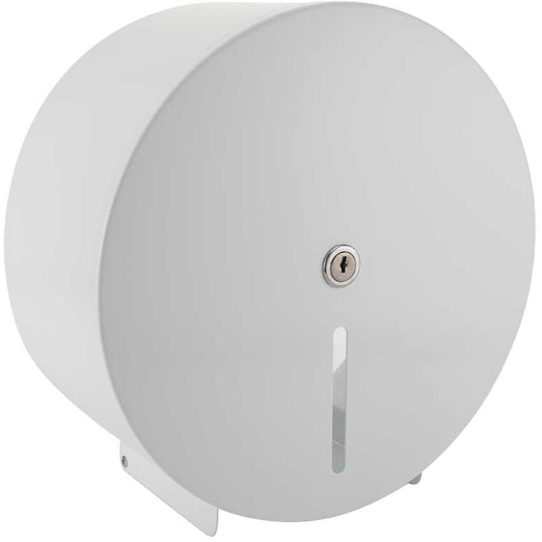 ppdh41mwh_1.jpg Perola® 12" White Metal Round Maxi Jumbo Toilet Roll Dispenser - Image 1