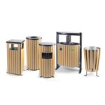 enviropalĀ® 40 Litre Round Open Top Beech Wood Effect Steel Litter Bin - Image 2