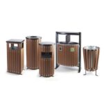 enviropalĀ® 33 Litre Round Walnut Wood Effect Hooded Steel Litter Bin - Image 2